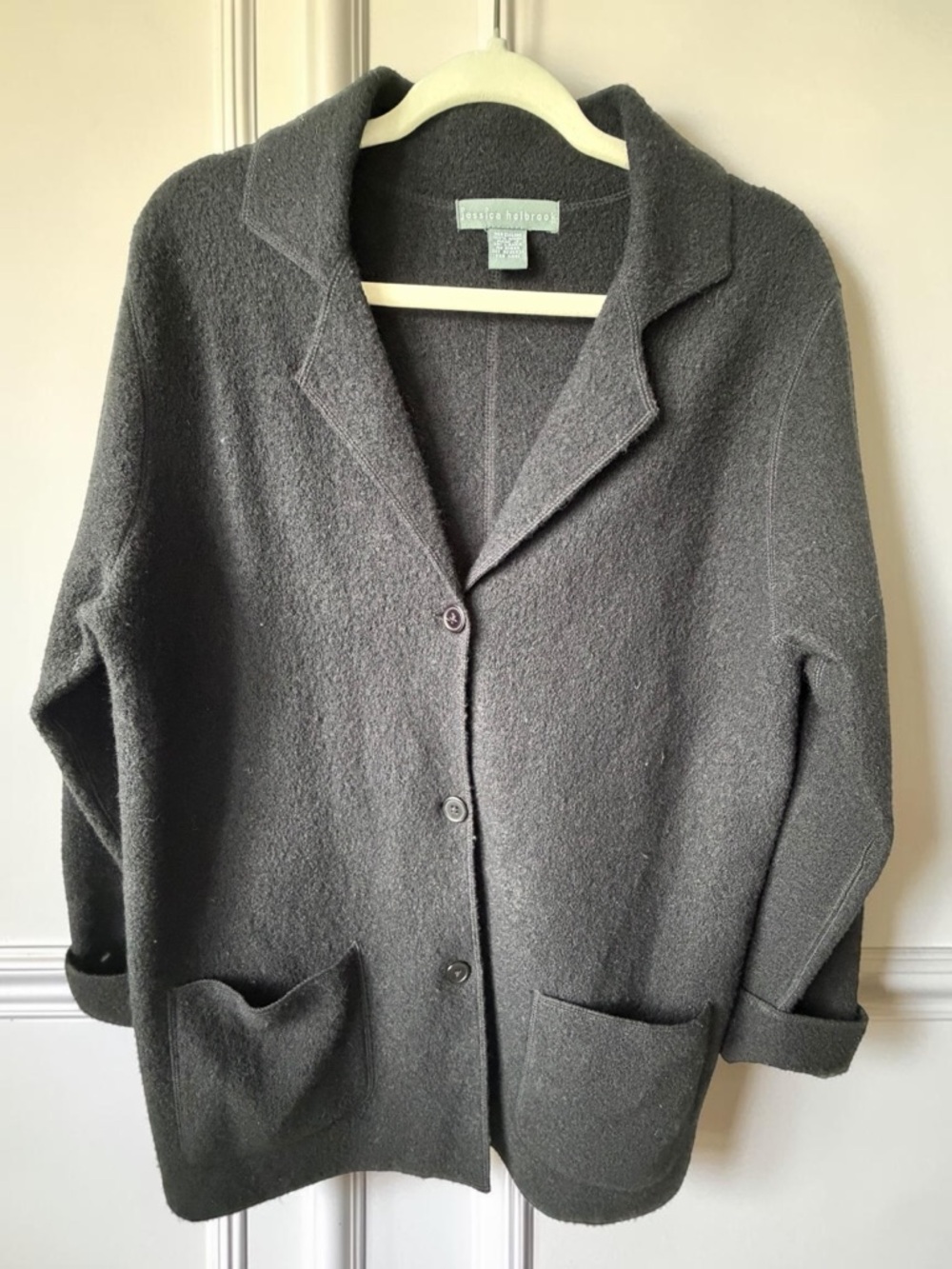 Jessica Holbrook Boiled Wool Jacket Blazer Women M Eclectic Minimalist Button Up